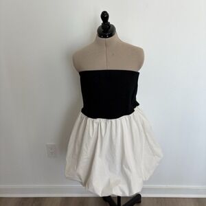 A New Day Womens Dress Size XL Black Cream Tubetop Bubble Skirt Minimalist Chic